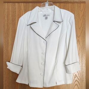 Dressbarn Plus Size 3X Women's White Black Piping Classic Career Suit Blazer